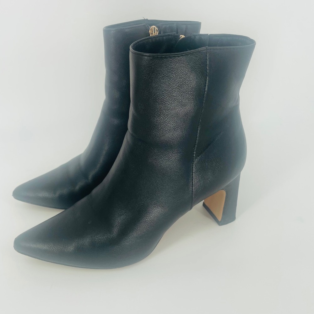Michael Shannon Black Leather Pointed Toe Block Heel Ankle Boots Size 10